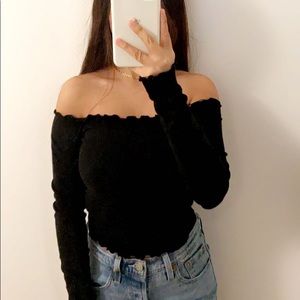 Black Off the Shoulder Crop Top
